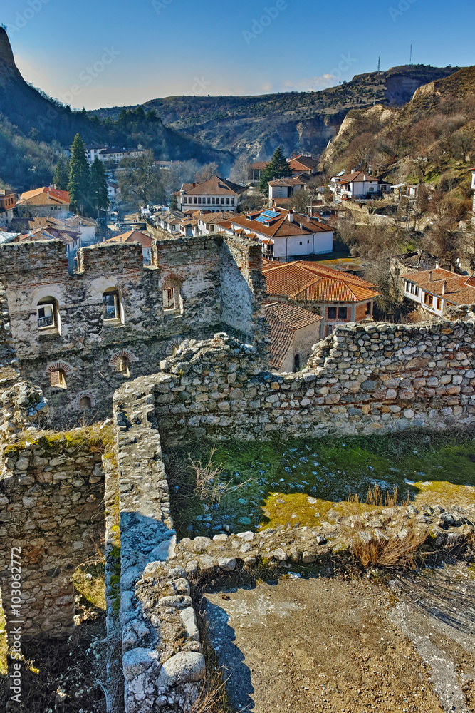 Amazing Panorama of town of Melnik  from Ruins of Byzantine fortress, Blagoevgrad region, Bulgaria