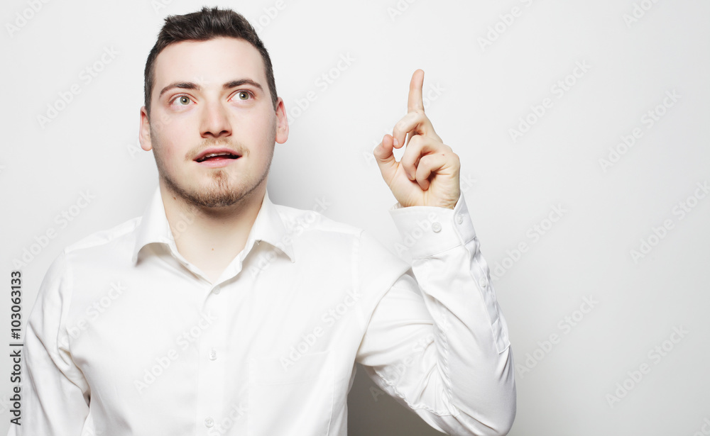 business man pointing up finger business man pointing up finger