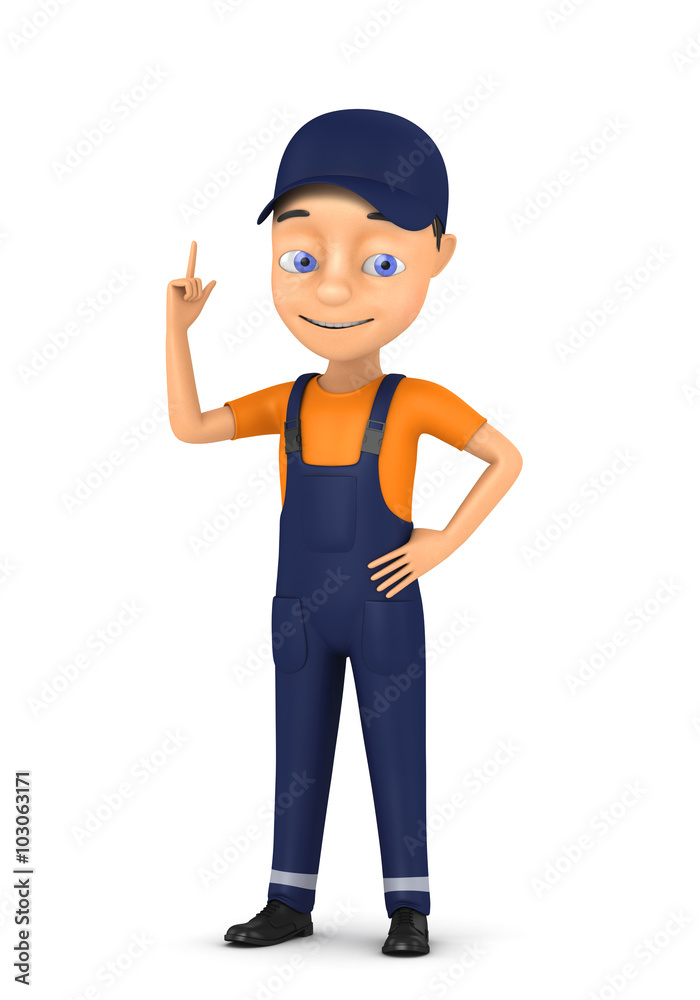 3d small person in a workwear Isolated on white 3d small person in a workwear Isolated on white