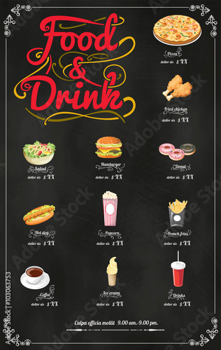 Restaurant Fast Foods menu on chalkboard vector format eps10