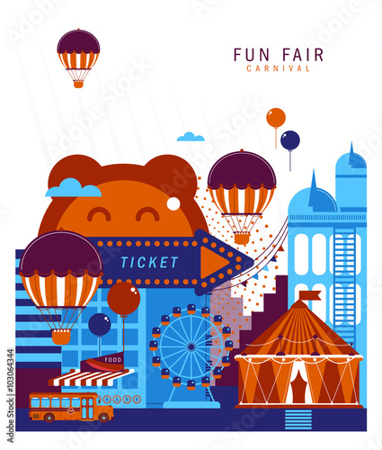 The carnival funfair.Modern Vintage Illustration circus collection with carnival, fun fair, background and illustration.