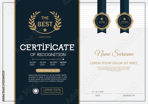 Certificate of achievement frame design template layout template in A4 size