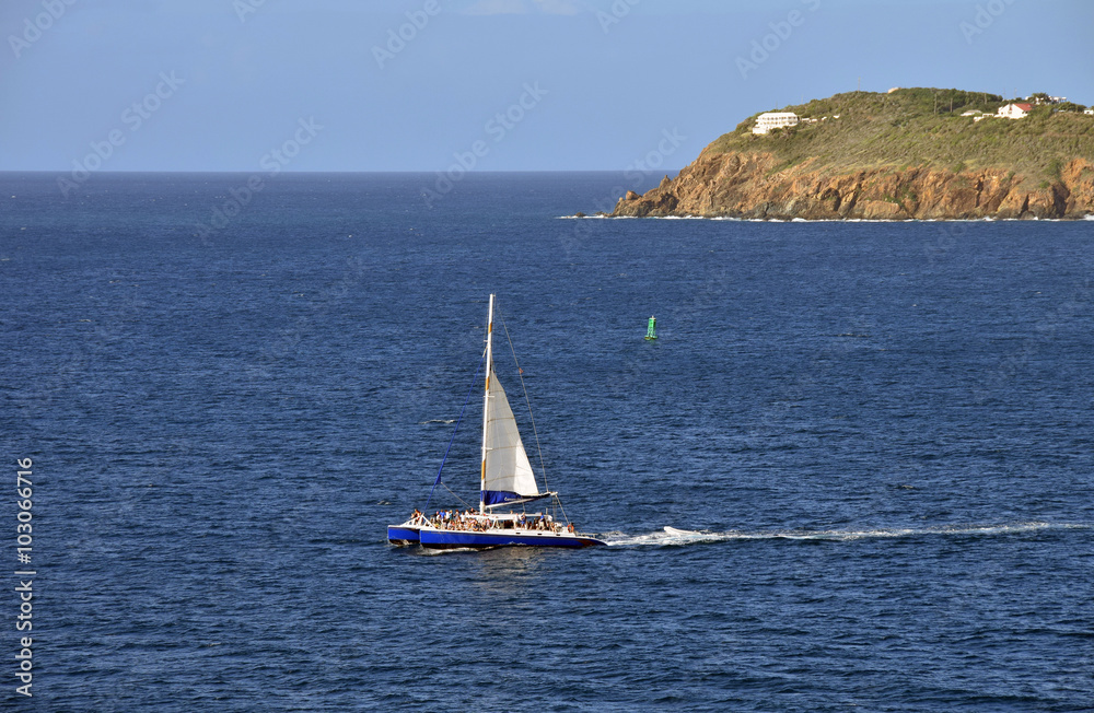 Catamaran near the island of St Thomas