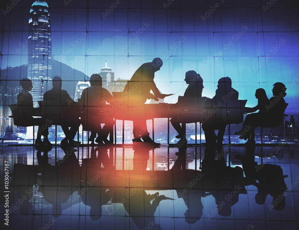 Back Lit Business People Discussion Cityscape Meeting Concept Back Lit Business People Discussion Cityscape Meeting Concept