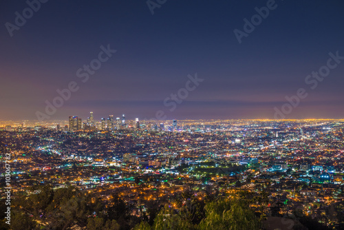 downtown Los Angeles from Griffith Observatory at sunset © superjoseph