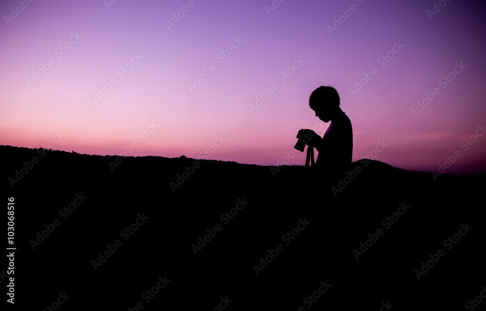 Photographer camera shooting silhouette outdoors concept and vie