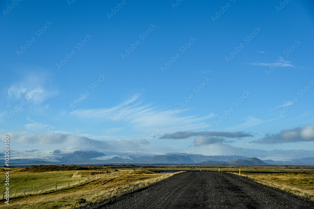 Empty road in early winter of Iceland