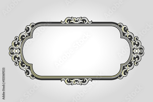 Vector vintage border frame logo engraving with retro ornament pattern in antique rococo style decorative design
