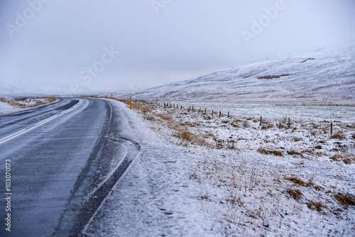 Empty road in winter of Iceland
