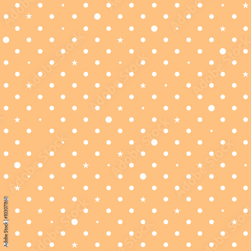 Orange Cream Star Polka Dots Background Vector Illustration