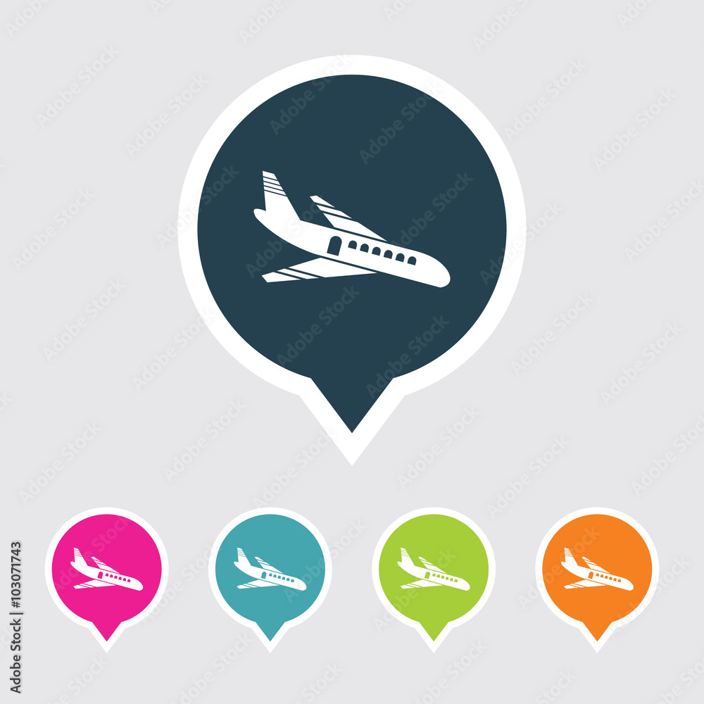 Very Useful Editable Airplane Icon on Different Colored Pointer Shape. Eps-10. Very Useful Editable Airplane Icon on Different Colored Pointer Shape. Eps-10.