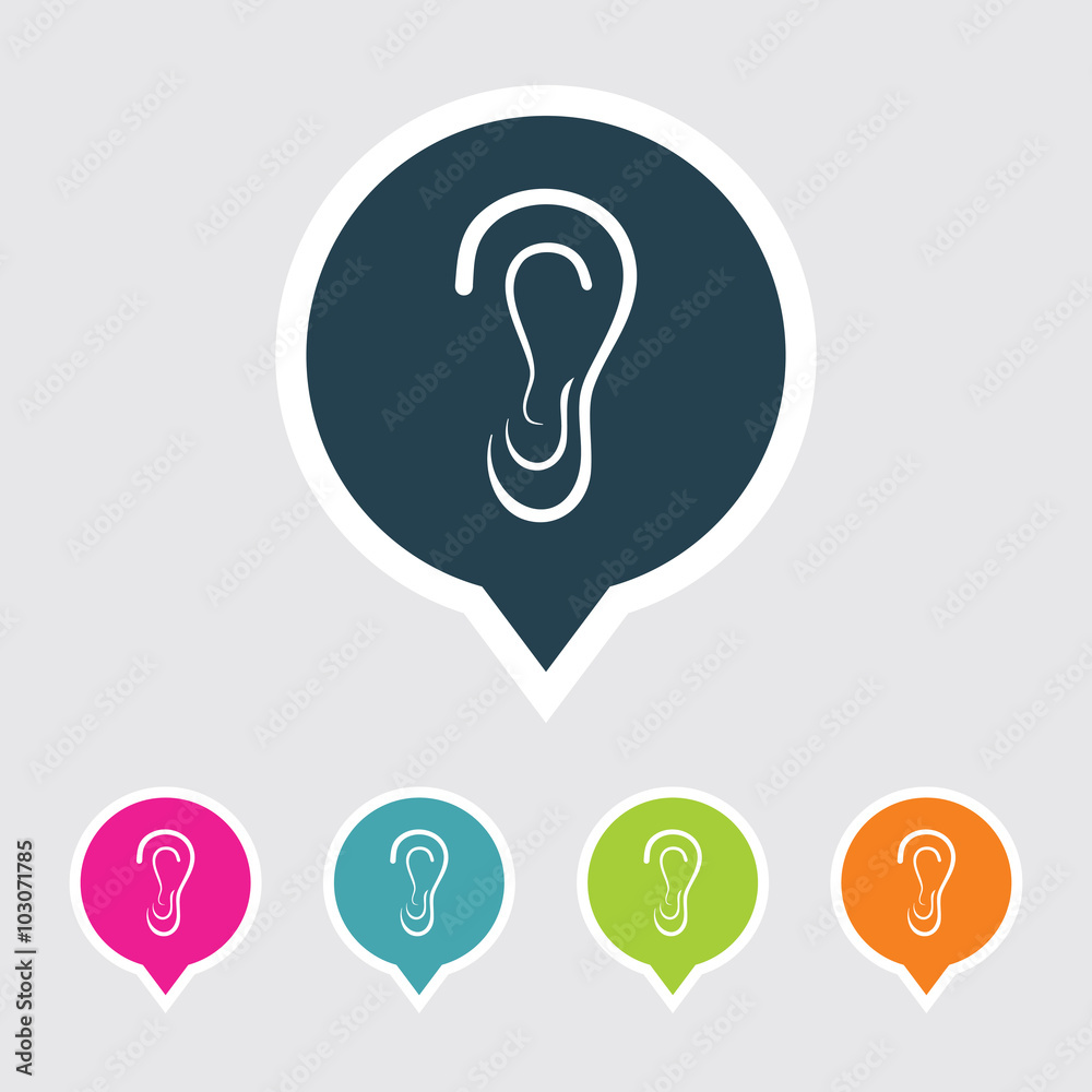 Very Useful Editable Human Ear Icon on Different Colored Pointer Shape. Eps-10. Very Useful Editable Human Ear Icon on Different Colored Pointer Shape. Eps-10.