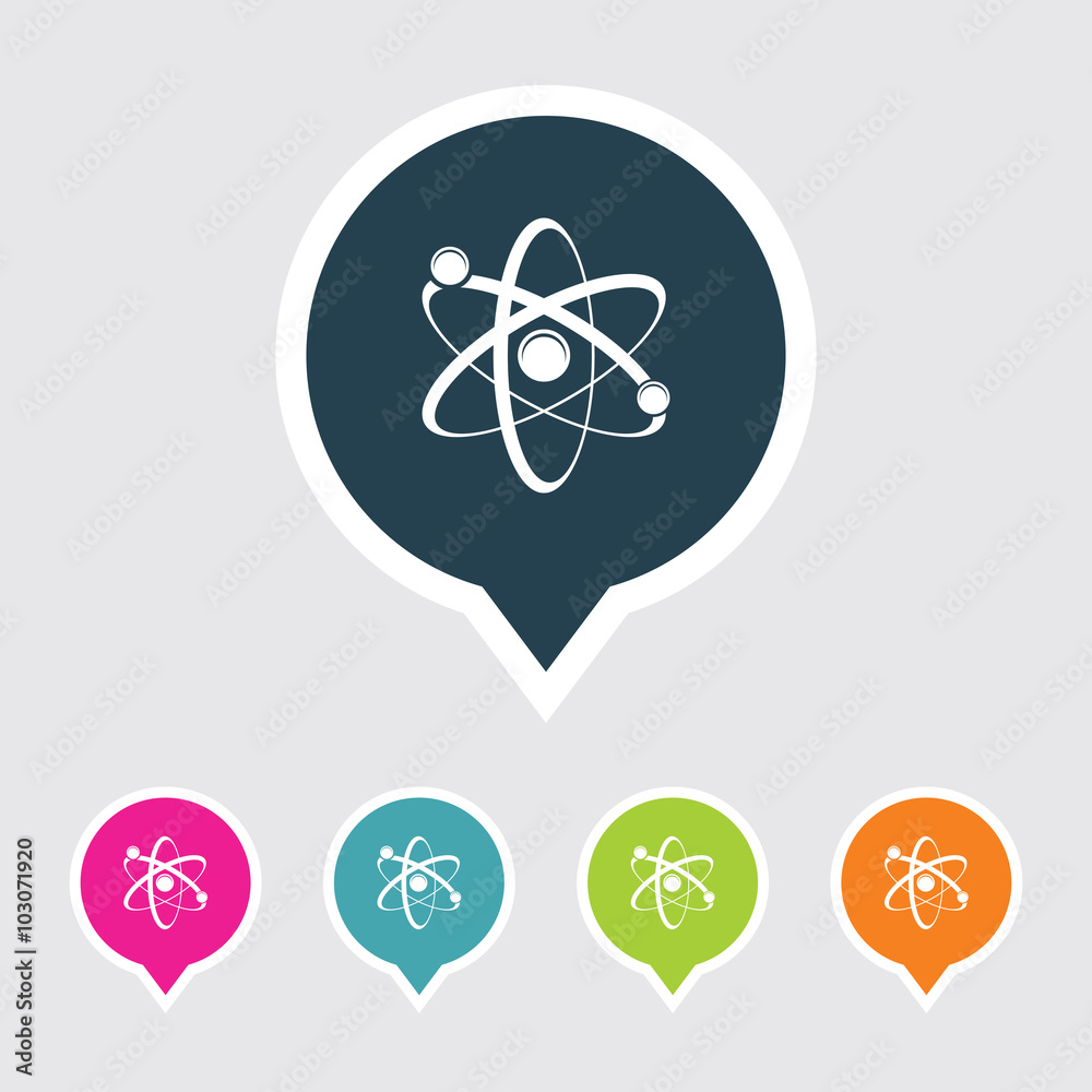 Very Useful Editable Atom Icon on Different Colored Pointer Shape. Eps-10. Very Useful Editable Atom Icon on Different Colored Pointer Shape. Eps-10.