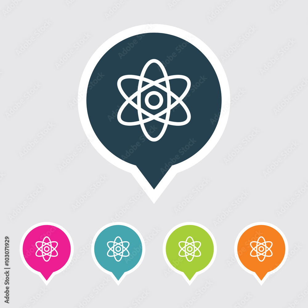 Very Useful Editable Atom Icon on Different Colored Pointer Shape. Eps-10. Very Useful Editable Atom Icon on Different Colored Pointer Shape. Eps-10.