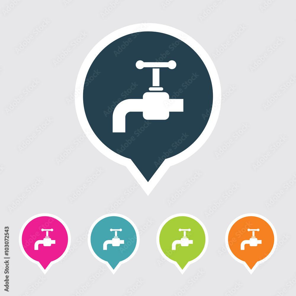 Very Useful Editable Water Tap Icon on Different Colored Pointer Shape. Eps-10. Very Useful Editable Water Tap Icon on Different Colored Pointer Shape. Eps-10.