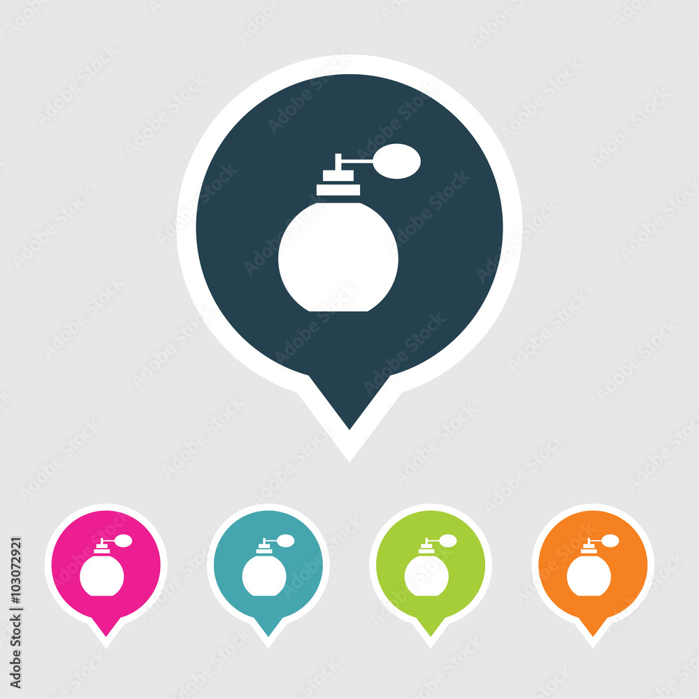 Obraz premium Very Useful Editable Perfume Bottle Icon on Different Colored Pointer Shape. Eps-10.