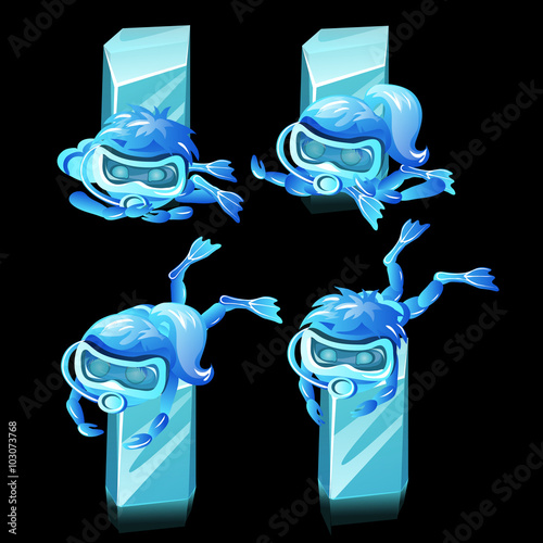 Divers group from the ice, four vector images