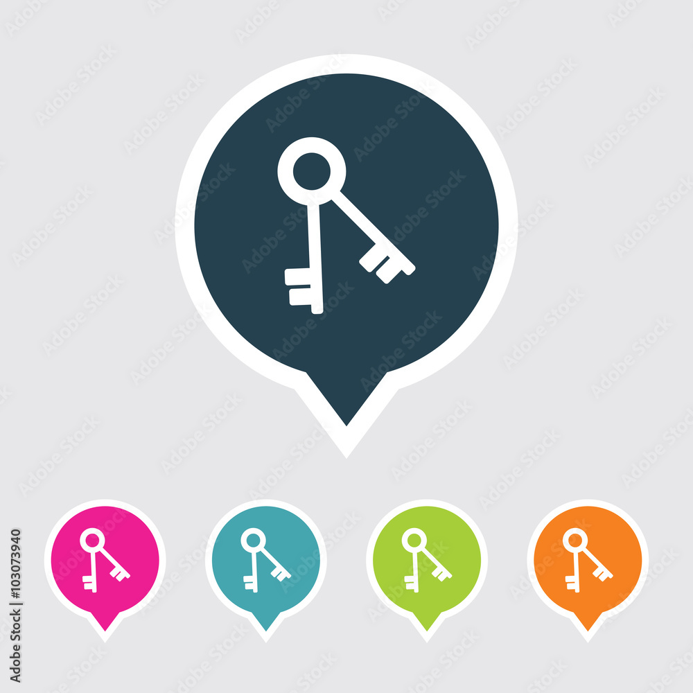 Very Useful Editable Key Icon on Different Colored Pointer Shape. Eps-10. Very Useful Editable Key Icon on Different Colored Pointer Shape. Eps-10.