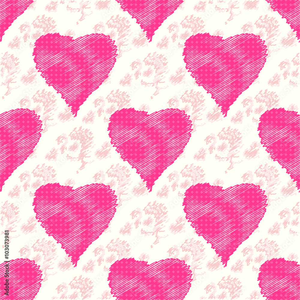 pink hearts on a beautiful gentle background seamless pattern vector illustration