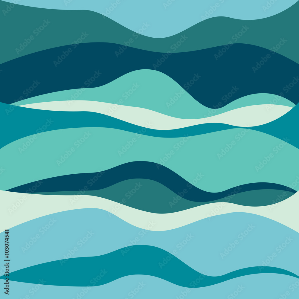 Bright blue abstract waves background. Vector sea illustration.