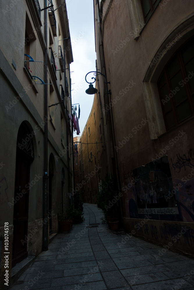 Narrow streets of Cagliari downtown, Sardinia, Italy