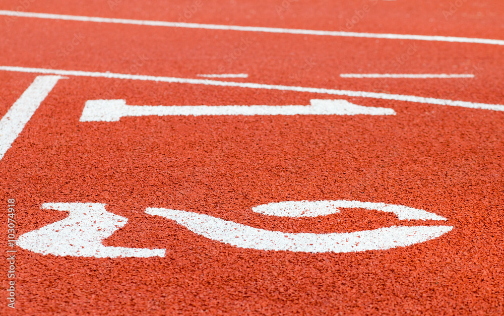 Numbers on running track, Athletics Track Lane, selective focus