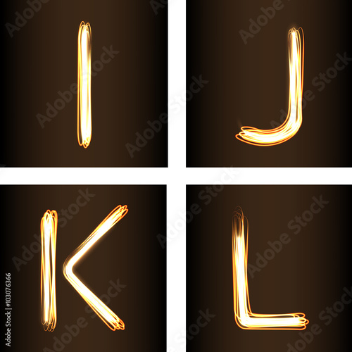 Fire-show style set of letters I, J, K and L