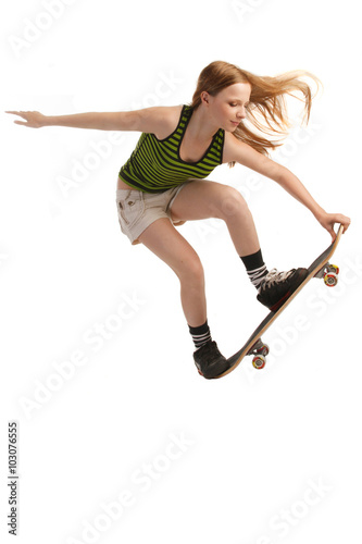 teenager Skateboarding, Isolated on White
