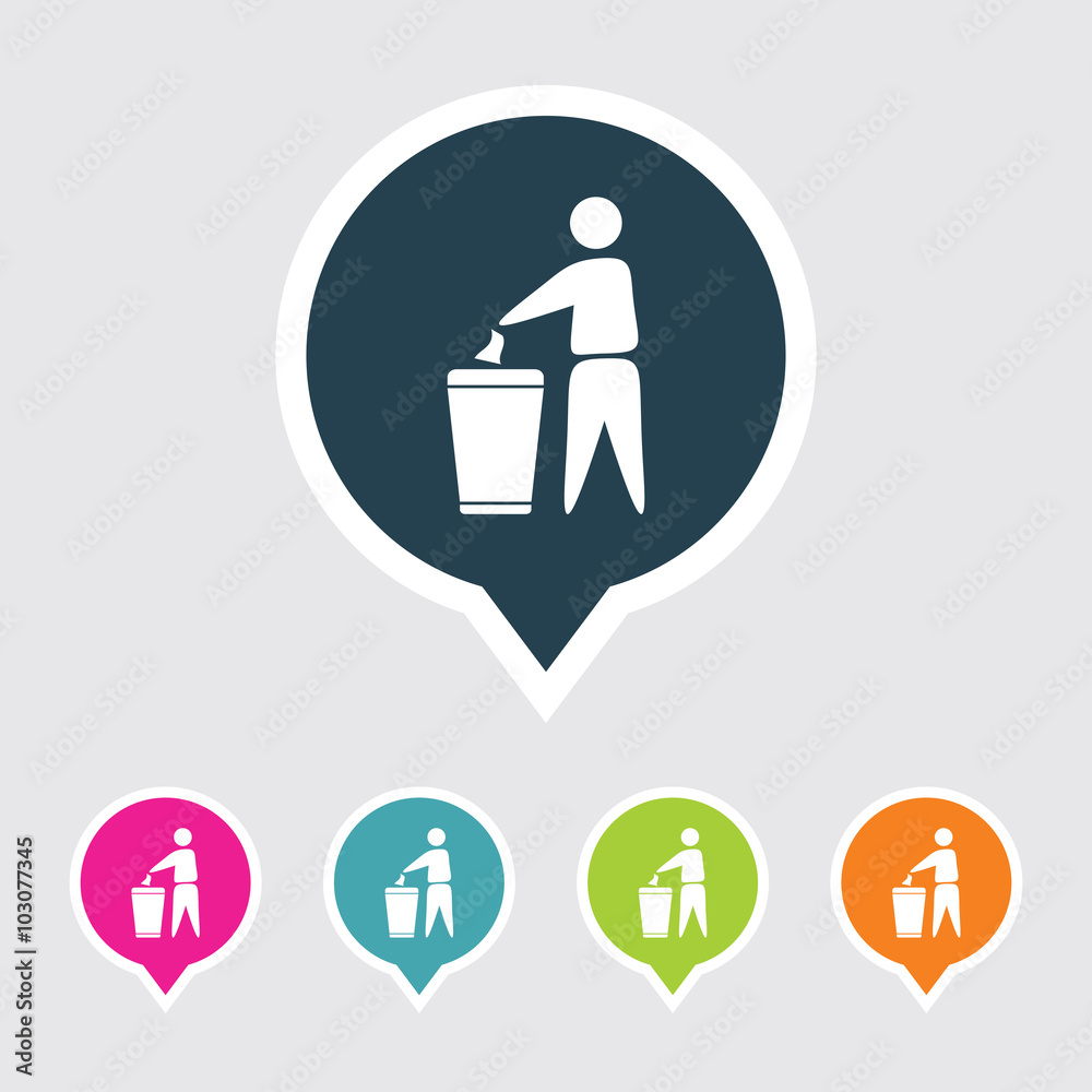 Very Useful Editable Human With Trash Can Icon on Different Colored Pointer Shape. Eps-10. Very Useful Editable Human With Trash Can Icon on Different Colored Pointer Shape. Eps-10.