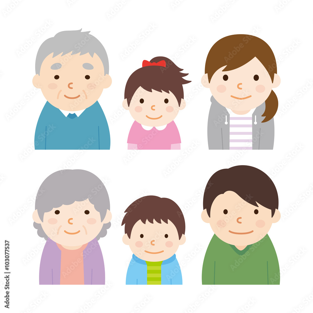 家族　上半身　6人