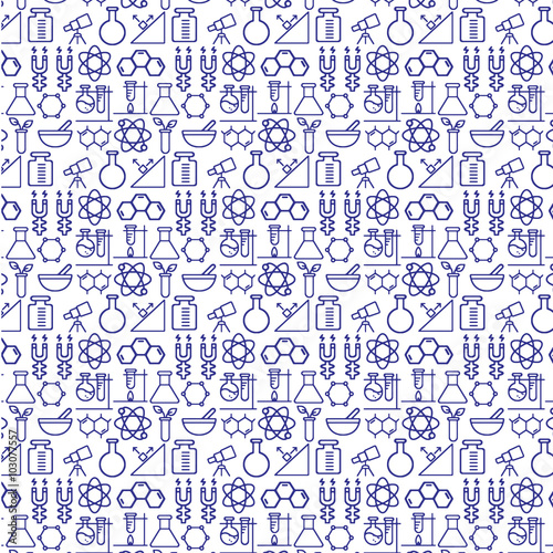 Science Icons Pattern Blue White