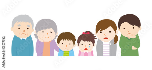 悲しみ顔の家族　上半身　6人