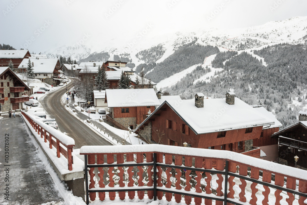 Ski resort after snow storm