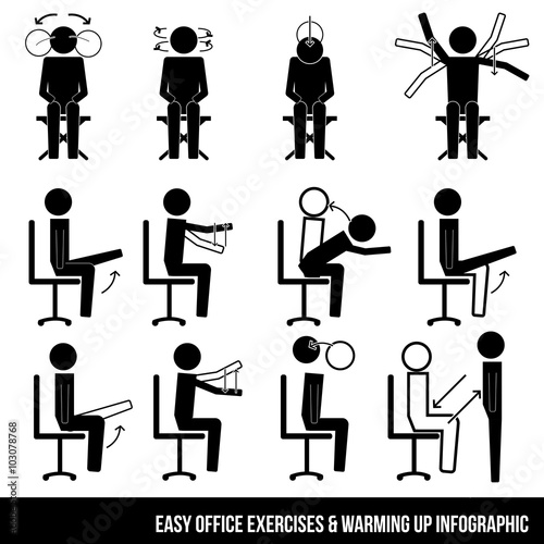 Easy office exercises & warming up infographic symbol vector sign icon pictogram