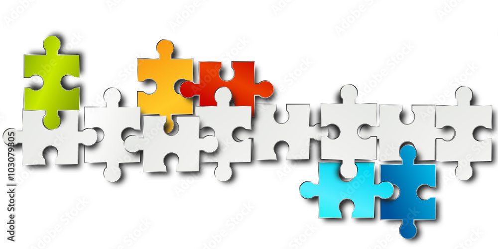 Puzzle Teile Elemente Verbindung Reihe Weiß Bunt