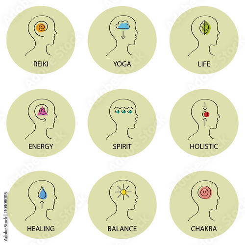 Symbol of Reiki, Yoga and alternative healing vector icon set