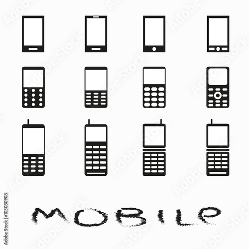 mobile phones collection of monochrome symbols