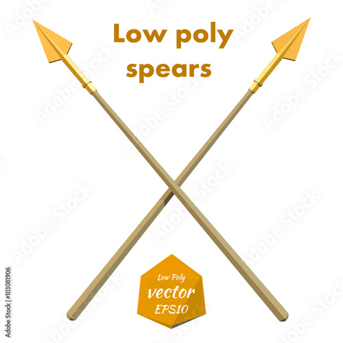 Crossed fighting spears. Low poly style. Vector illustration.