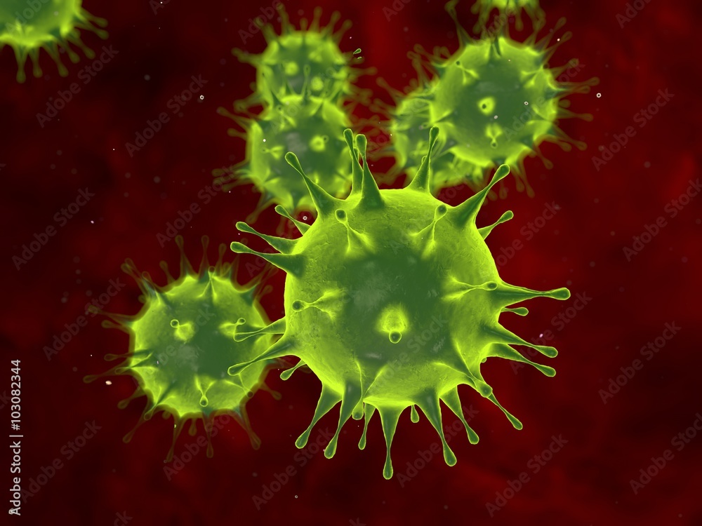 Virus unter dem Mikroskop - Virenmodell - Microscopic view of a virus - 3d  Render Stock-Illustration | Adobe Stock