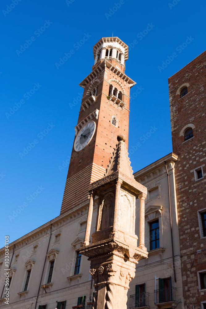 Lamberti Tower in Piazza Erbe - Verona Italy