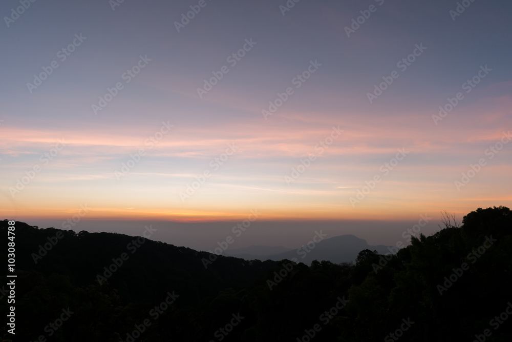 Mountain before sunrise at viewpoint of Kio Mae Pan, Chiang Mai, Thailand
