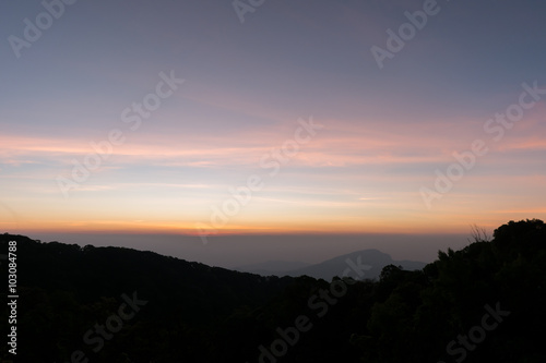 Mountain before sunrise at viewpoint of Kio Mae Pan, Chiang Mai, Thailand © uppichaya