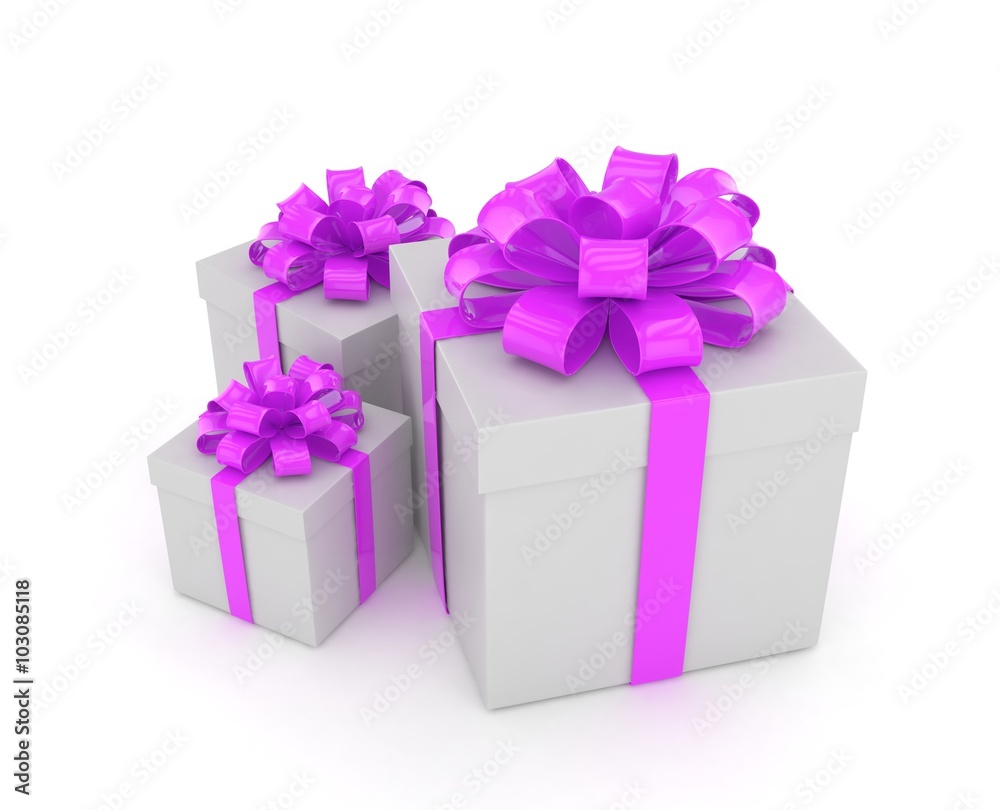 three gift boxes with bows isolated on white