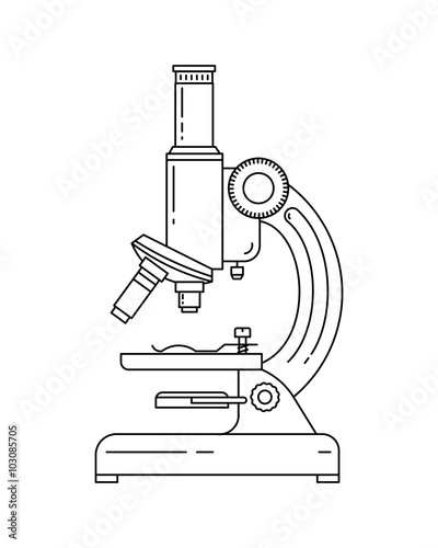 Line style vector illustration of microscope. Detailed vector logo of microscope.