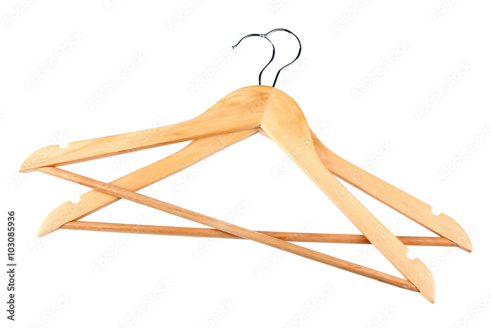 many wooden hangers on white isolated background many wooden hangers on white isolated background