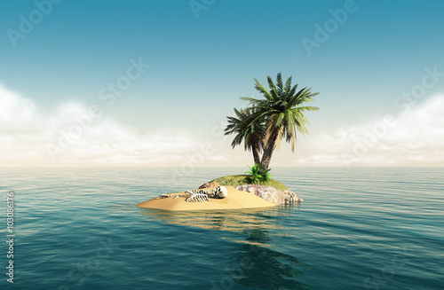 Small tropical island with skeleton