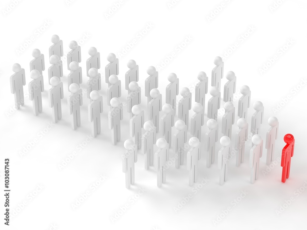 Many 3d people figure in arrow shape with the leader in front Many 3d people figure in arrow shape with the leader in front