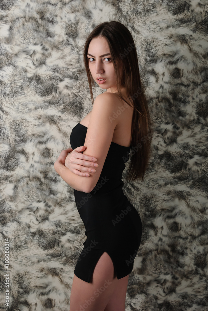gorgeous slim girl in black short dress gorgeous slim girl in black short dress