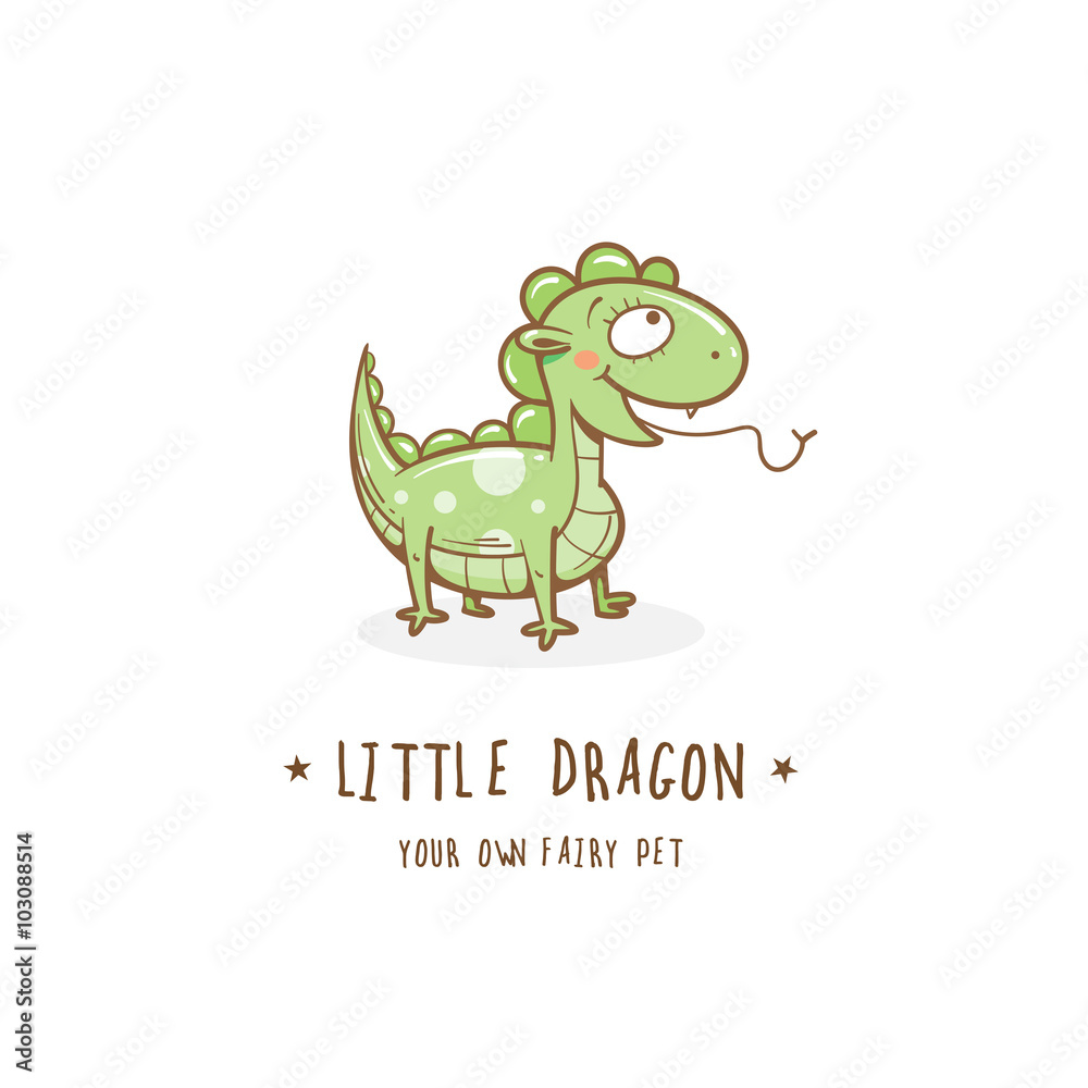 Fototapeta premium Cartoon cute dragon logo. Vector image.