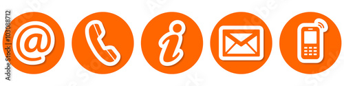 Contact Us – Set of flat orange buttons, icons
